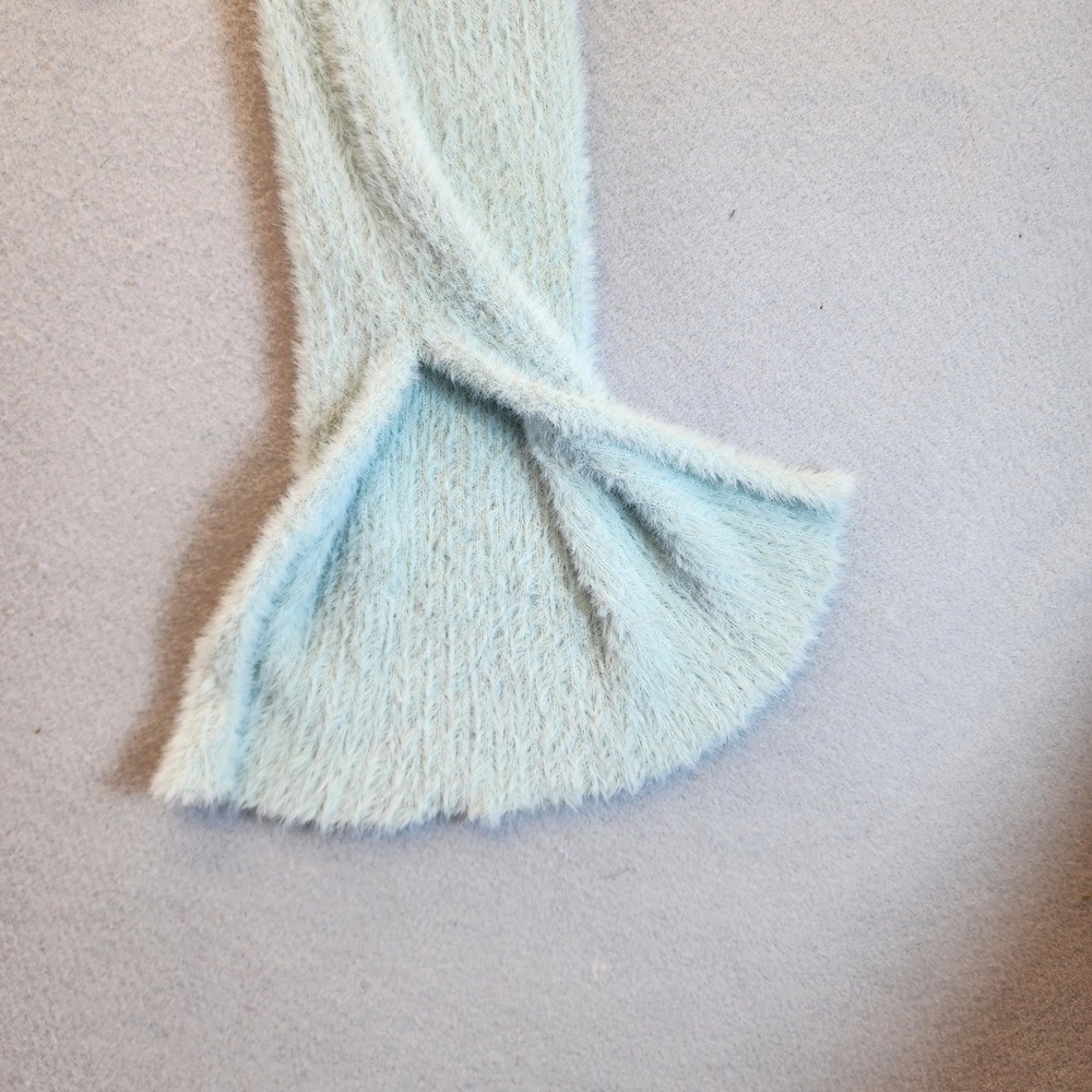 H&M Divided Fuzzy Eyelash Knit Cropped Sweater Mint Green Split Flare Cuff XL - Picture 6 of 12
